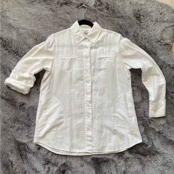 David Brooks White Linen/Cotton Versatile Sleeve Length Shirt/Jacket. Size M - Picture 2 of 10